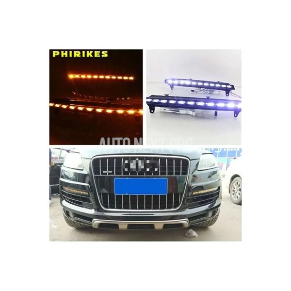 車アウディ Q7 2006-2009 点滅  LED DRL デイランニング黄色ウィンカーデイタイムランニングライトフォグランプ 6 販売