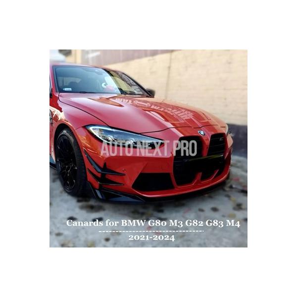 BMW M3 M4 G80 G81 G82 G83 2021-2024用 フロントバンパーカナード サイドエアベントトリム UVコーティング グロスブラック イ