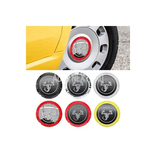 アバルト用4個入りホイールセンターキャップ 133mm スコーピオンロゴ付き  フィアット500 プント用アクセサリー
