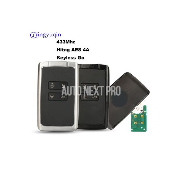 Jingyuqin-スマートカーアラーム 4ボタン 434MHz  Hitag AES 4aチップ ルノーメガーヌ4用 キーレスエントリー