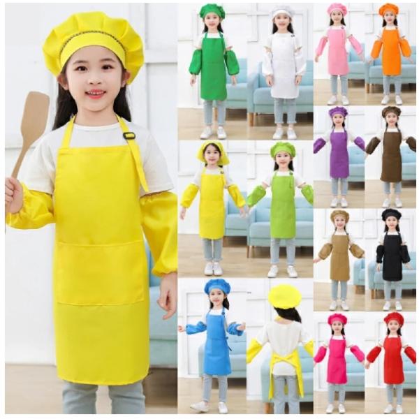 素材：ポリエステル100％モデル身長110cm、Mサイズ着用エプロン　キッズ　カラフルエプロン　子供用【13色3サイズ展開・メール便送料無料・ポスト投函】ポケット付き　紐タイプ　お食事エプロン　ベビー　幼児　スタイ　抜水　食べこぼしガード　...