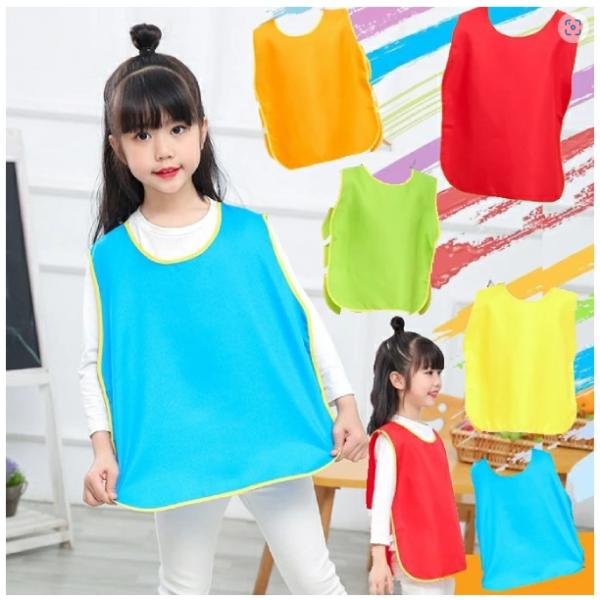 【動画あり】スモック　ゴム仕様　エプロン　キッズ　カラフルエプロン　子供用　ベスト【5色3サイズ展開・ゆうパケット便送料無料・ポスト投函】お食事エプロン　ベビー　幼児　スタイ　抜水　食べこぼしガード　食事用　洗濯可能　プルオーバー　調理実習...