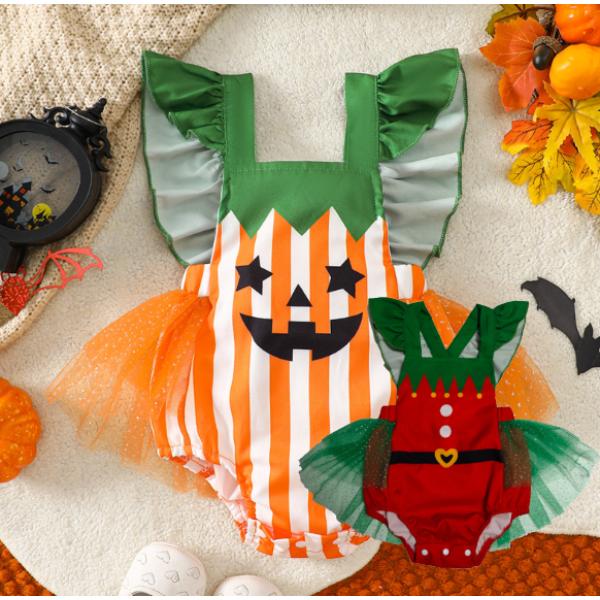 お取り寄せ商品【ドレス風カバーオール】ベビー きぐるみ パジャマ キッズ ロンパース 女の子 防寒 部屋着 クリスマス　サンダー衣装 幼稚園 パーティークリスマスイブ トナカイ鹿 冬 雪だるま サンタクロース クリスマスツリー リース ろう...