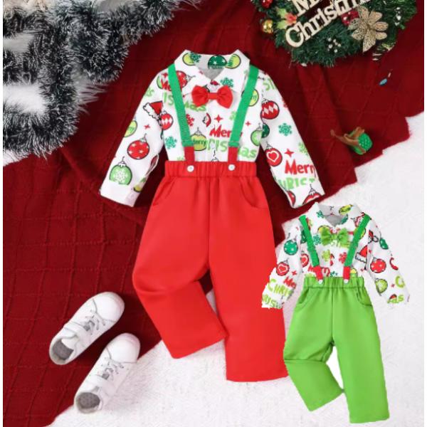 お取り寄せ商品【長袖シャツ+長ズボン・サスペンダー付】ベビー きぐるみ パジャマ キッズ ロンパース 女の子 防寒 部屋着 クリスマス　サンダー衣装 幼稚園 パーティークリスマスイブ トナカイ鹿 冬 雪だるま サンタクロース クリスマスツリ...