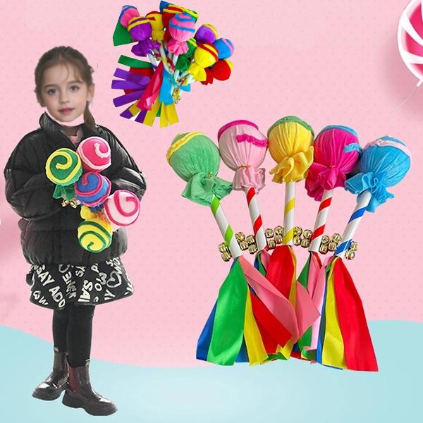 zt026 鈴4個付 キャンディー棒 5色サテンリボン付 ハンドベル バトン