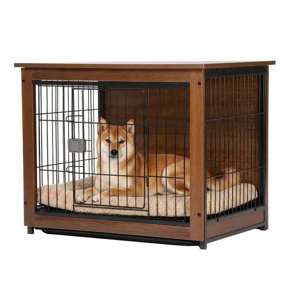 天然木の風合いを活かした、インテリアになじむおしゃれなペットケージ(ブラウン)。愛犬のトイレトレーニングやハウストレーニング、留守番時の安全確保に最適です。■ 圧迫感の少ない快適設計圧迫感を与えにくい設計で、ワンちゃんが安心してくつろげる空...