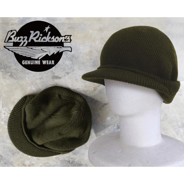 バズリクソンズ Buzz Rickson's ツバ付き ウール ニット キャップ  JEEP CAP OLIVE BR02874【2025年秋冬新作】 BUZZ RICKSON'Sバズリクソンズ JEEP CAP OLIVE 帽子 ニットキャップ