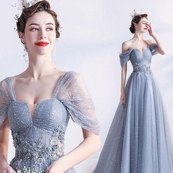 夏入荷パーティードレス オフショルダー 可愛い 結婚式 成人式