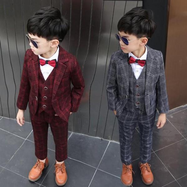 子供 スーツ 3点セット チェック柄 子供スーツ グレー 男の子