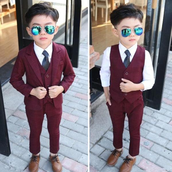 男の子　フォーマルスーツ　チェック4点セット　ベスト　150 子供 ベスト スーツ 4点セット ネイビー チェック 男の子 キッズ