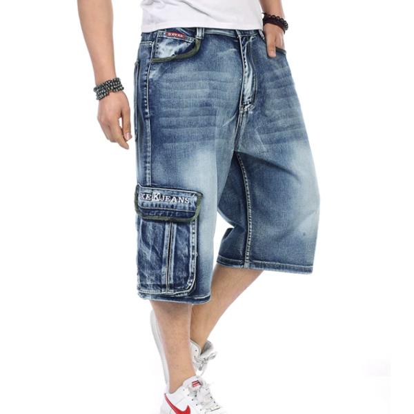 極太デニム ハーフパンツ ジーンズ メンズ ルーズフィット  ヒップホップ  ストリート ワイド HIPHOP