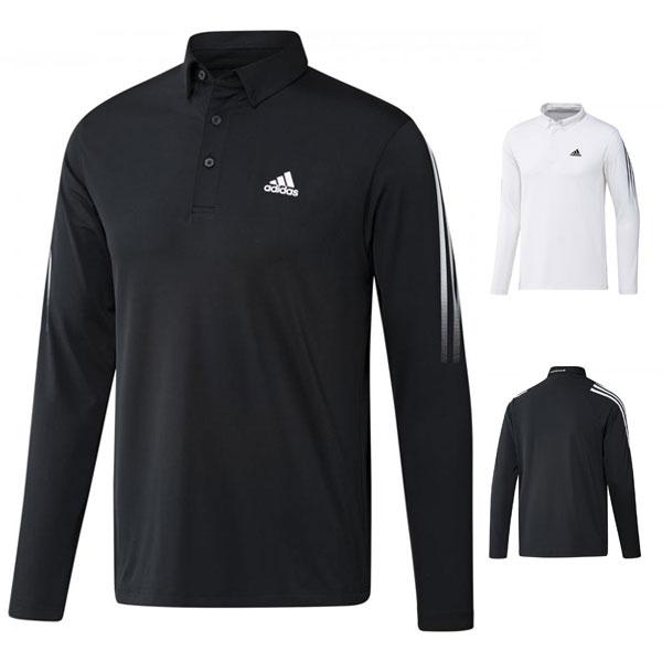 40％オフ アディダス ゴルフ ポロシャツ 長袖 メンズ ボタンダウンシャツ シャツ ストレッチ 吸汗速乾 UVカット ゴルフウェア 無地 白 黒 adidas golf ZB096