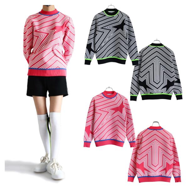 ディセンバーメイ ゴルフ ニット レディース 長袖 セーター 保温 温かい 軽量 ストレッチ ミドル丈 モックネック 総柄 星柄 春 秋冬 ゴルフウェア ブランド ロゴ DECEMBERMAY 2-212-1030 ディセンバーメイ ゴルフ ニット レディース 長袖 セーター 保温 軽量