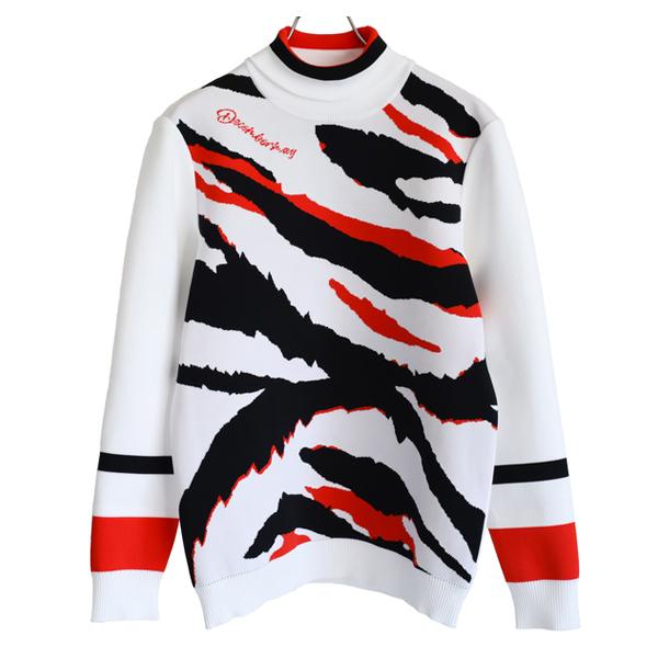 ディセンバーメイ ゴルフ ニット メンズ 長袖 タートルネック ハイネック ミドル丈 白 アニマル柄 春 秋 冬 ゴルフウェア ブランド 1-212-1031 ディセンバーメイ ゴルフ ニット メンズ 長袖 タートルネック