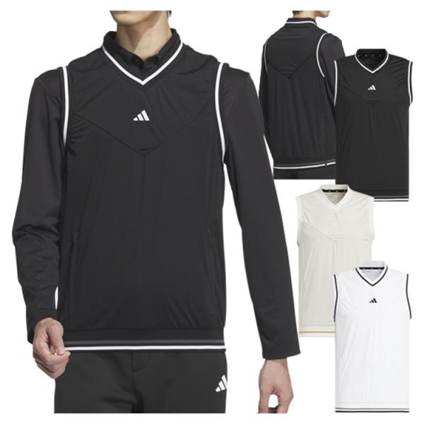 アディダス ゴルフ ベスト メンズ Vネック レギュラーフィット ストレッチ 防風 撥水 ゴルフウェア ブランド 無地 JSC15 adidas golf adidas（アディダス） ゴルフ ベスト メンズ Vネック レギュラー