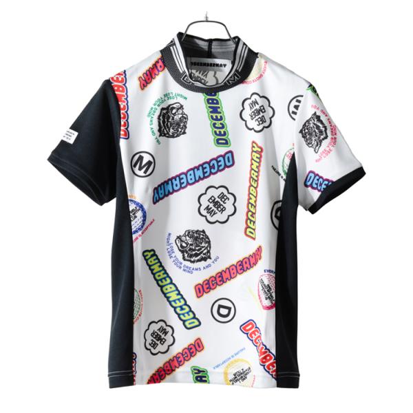 ディセンバーメイ ゴルフ モックシャツ レディース 半袖 ハイネック モックネック メッシュ ストレッチ 吸汗速乾 軽量 防透 UVカット 総柄 ゴルフウェア ブランド ロゴ 2-505-0155 DECEMBERMAY ディセンバーメイ ゴルフ モックシャツ レディース 半袖 ハイネック