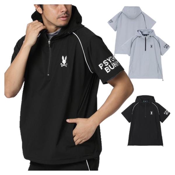 サイコバニー ゴルフ フーディー メンズ 半袖 ジャージ ハーフジップスウェット フード付き ゴルフウェア 無地 春 夏 ブランド GF635 PSYCHO BUNNY Psycho Bunny（サイコバニー） ゴルフ フーディー メンズ 半袖
