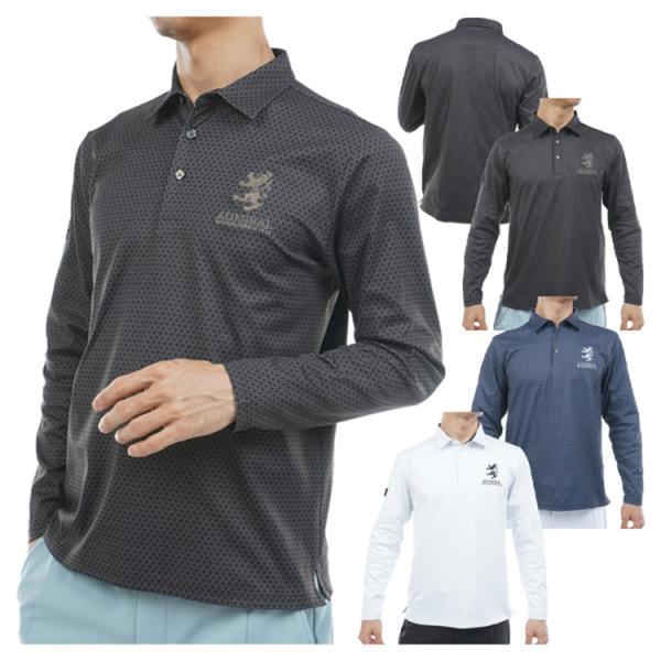 アドミラルゴルフ シャツ ポロシャツ メンズ 長袖 ストレッチ フリース 裏起毛 ゴルフウェア ブランド ロゴ 小紋柄 春 秋 冬 ADMA574 Admiral golf Admiral Golf（アドミラルゴルフ） シャツ ポロシャツ メンズ 長袖