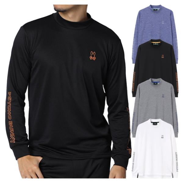 サイコバニー ゴルフ モックシャツ メンズ 長袖 シャツ Tシャツ モックネック 吸水速乾 ゴルフウェア 無地 ロゴ 秋 冬 ブランド GF736 PSYCHO BUNNY