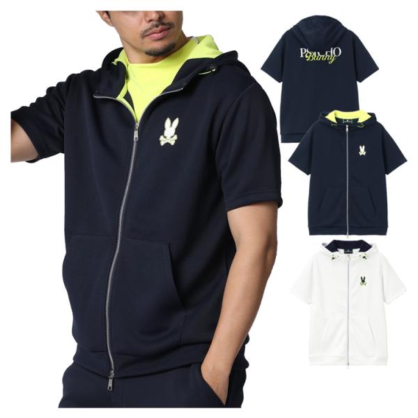 サイコバニー ゴルフ パーカー メンズ 半袖 フルジップ フーディー Tシャツ ゴルフウェア 無地 ロゴ 春 夏 ブランド GF718 PSYCHO BUNNY