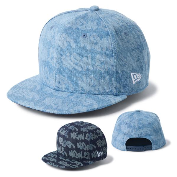 ニューエラ キャップ メンズ レディース 帽子 デニム生地 9FIFTY 14744820 14744821 NEW ERA ブランド 総柄 シール フラットバイザー 平つば スナップバック