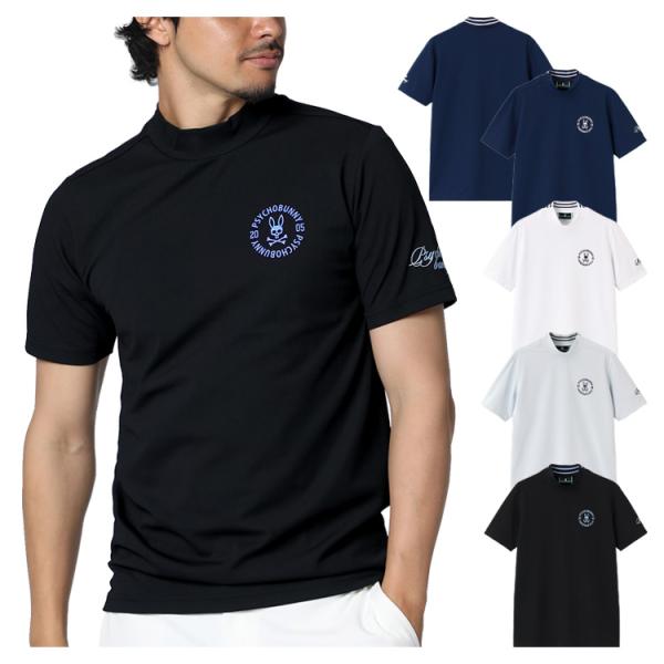 サイコバニー ゴルフ モックシャツ メンズ 半袖 シャツ Tシャツ モックネック 吸水速乾 UVカット ゴルフウェア 無地 ロゴ 春 夏 ブランド GF792 PSYCHO BUNNY