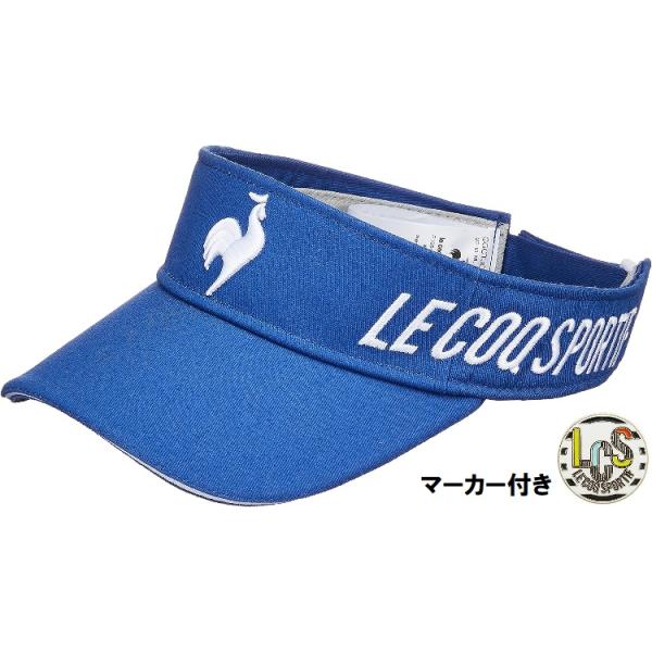 サンバイザー レディース ゴルフ ルコック　（le coq sportif ）　（マーカー付）素　材:　綿100%　　(本体にマーカー用　磁石使用) UVケア(UPF50)★フロントに鶏ロゴ、サイドには大き目のグラフィックロゴを刺繍したマー...