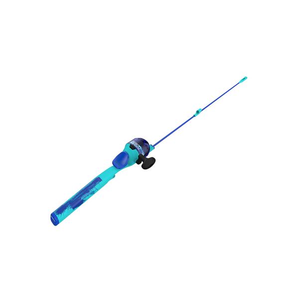 ゼブコ Zebcoの スプラッシュ Splash スピンキャストリール一体式ロッドです。色はブルーです。お子様の入門用タックルですので構造を簡略化するためにスピンキャストリールとロッドを一体化しています。キャスティング練習のみならず実際の釣...
