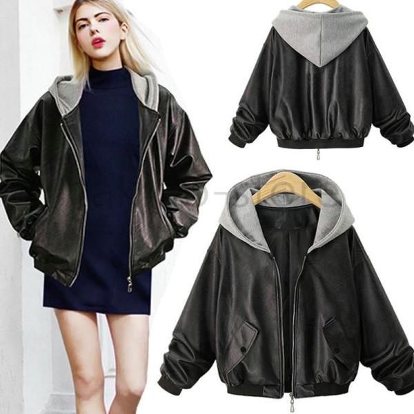 18人気新品 ライダースジャケット レディース ライダース フード付き 全店販売中 重ね着 レイヤード 年始セール ジャケット