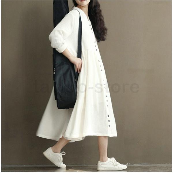 入荷予定 人気新品 レディース ワンピース ロング丈 長袖 マキシワンピース カジュアル 森ガール 無地 ゆったり Aライン