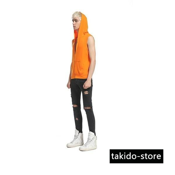 18春夏 パーカーベスト ノースリーブ メンズ パーカー フード付き 運動着 無地 部屋着 ジップアップパーカー 商い