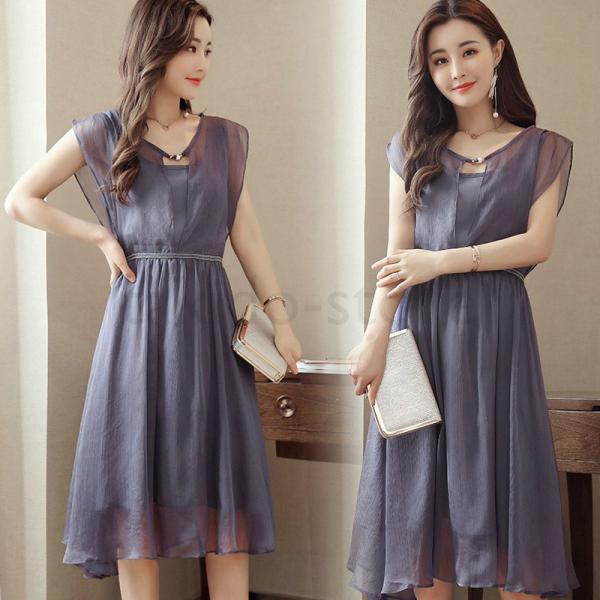 ワンピース レディース 夏 膝丈 代30代40代 シフォンワンピース 半袖 Aライン