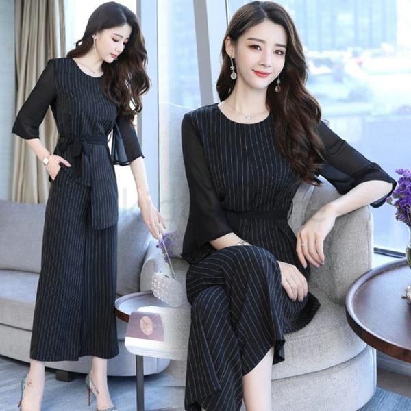 セットアップ パンツスーツ レディース ワイドパンツ ストライプ ブラウス カジュアル お洒落 通勤 夏 二次会 上品 着痩せ 人気ショップが最安値挑戦 30代40代 大人