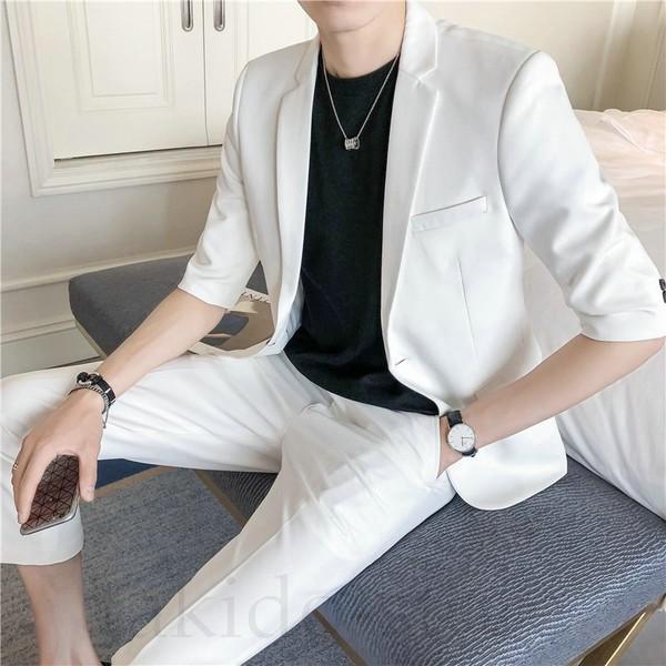 スリムスーツ 5分袖 セットアップ メンズ 9分丈パンツ 2点セット 上下セット テーラードジャケット ビジネススーツ スタイリッシュ サマースーツ カジュアル Buyee Buyee Japanese Proxy Service Buy From Japan Bot Online