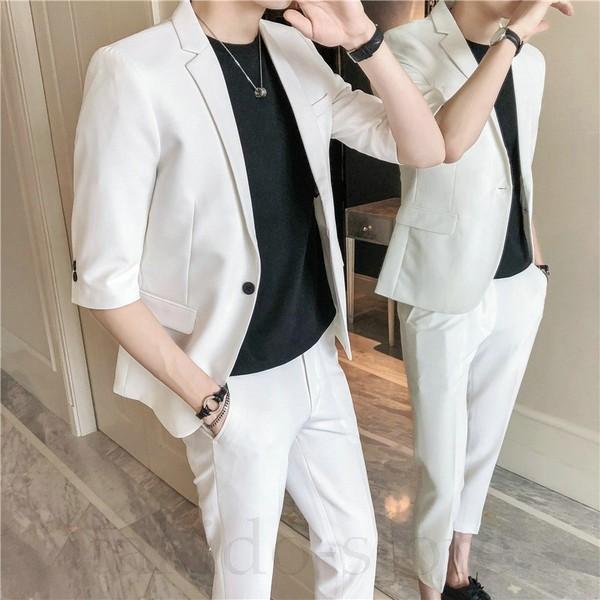 スリムスーツ 5分袖 セットアップ メンズ 9分丈パンツ 2点セット 上下セット テーラードジャケット ビジネススーツ スタイリッシュ サマースーツ カジュアル Buyee Buyee Japanese Proxy Service Buy From Japan Bot Online