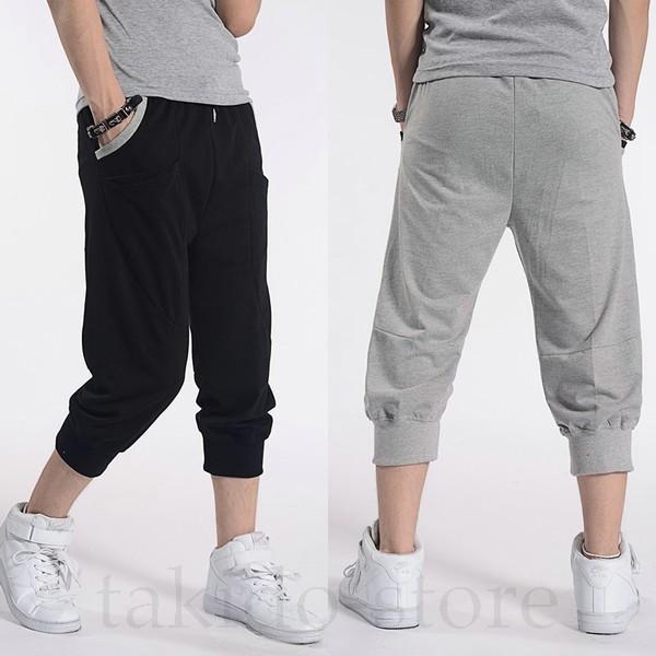 ハーフパンツ スウェットパンツ メンズ サルエル スポーツ スウェット 7分丈 ショートパンツ ボトムス 夏 代引き不可 メンズ無地 クロップドパンツ ジョガーパンツ