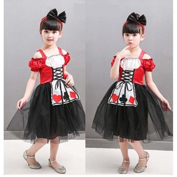 新作通販 ハロウィン コスチューム コスプレ メイド服 女の子 ハートの女王 キッズドレスプリンセス 赤 黒 セール 衣装 ワンピース