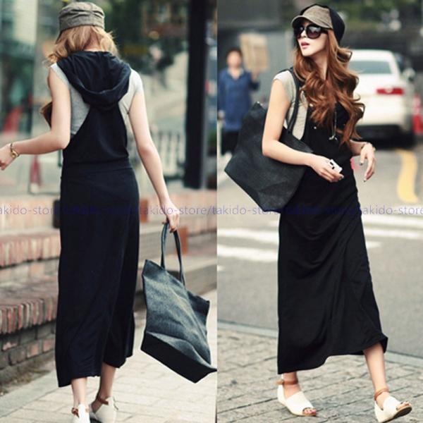 大人気 パーカーワンピ 新作 サロペット レディース ノースリーブ ドッキングワンピース マキシワンピ マキシ丈ワンピース 秋冬 春