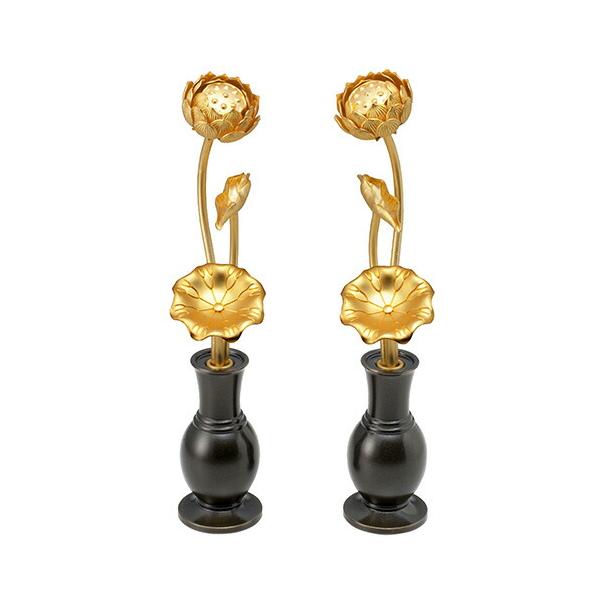 仏壇屋 滝田商店 三本立小常花 華瓶付 16cm(一対)（ミニ常花 仏壇用