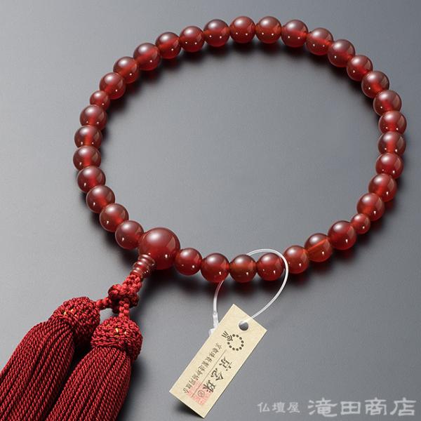 御念珠 数珠 紫檀 瑪瑙 女性用 赤茶 艶あり メノウ 雅 A15-1 takita_jyu-k97