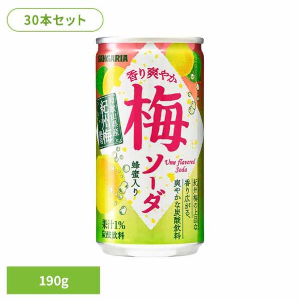 他サイト： 梅 ソーダ 爽やか サンガリア 飲料 ソフトドリンク 缶 ジュース (30本)香り爽やか梅ソーダ 190gの商品画像