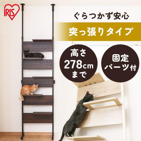 他サイト： キャットタワー 突っ張り 5段 スリム 多頭飼い つっぱり コンパクト 猫 タワー 猫タワー 壁 おしゃれ 省スペース 木目調 アイリスオーヤマ CATS-68の商品画像