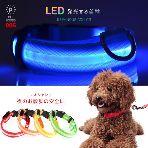 光る首輪 犬 LED キラキラ バッテリー式 おしゃれ 長さ調節可能 安全首輪 夜間散歩 犬猫用 かっこいい首輪 光る 安全 ペット用品 送料無料