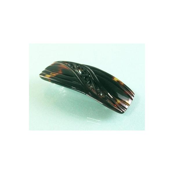 本べっ甲 髪留め 細かな彫と 透かしの バレッタ ヘア アクセサリー (の