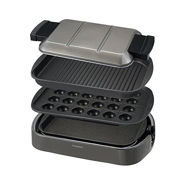 ドウシシャ Pieria ホットプレート 3枚プレート付き平面 波型 たこ焼き 収納ベルト付き 角型
