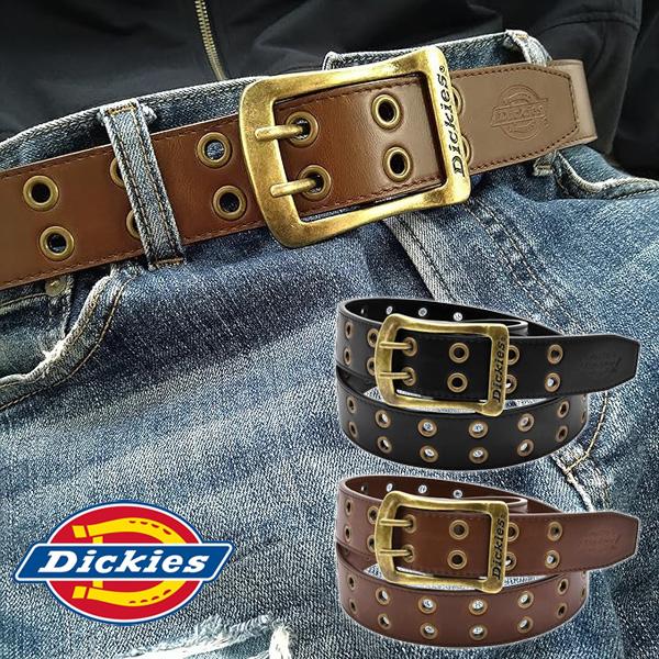 Dickies ダブルピン PUレザーベルト 40mm ハトメ ヴィンテージゴールドバックル 限定カラー 合成皮革 メンズ レディース ディッキーズ