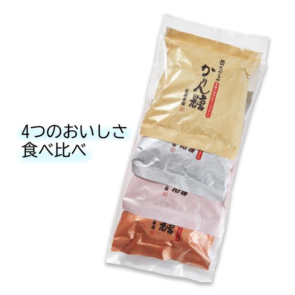ご好評につきレギュラー化！匠屋本店のかりん糖、全4種が一つになったアソートパックが定番品の仲間入り！食べきりサイズが各1袋ずつ入った食べ比べ品です。・内容　：かりん糖(黒糖)　75g入　1袋　　　　　塩かりん糖　70g入　1袋　　　　　おか...