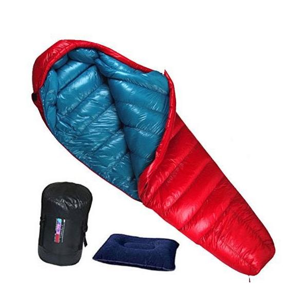 マミー型寝袋 羽毛シュラフ 1000 20g高級ダウン詰め アウトドア キャンプ 登山 寝袋 シュラフ 美しい光沢 キャンプ 自宅 車中泊 防災用 極限耐寒 軽量 コンパクト 羽毛シュラフ レッド サ Tam