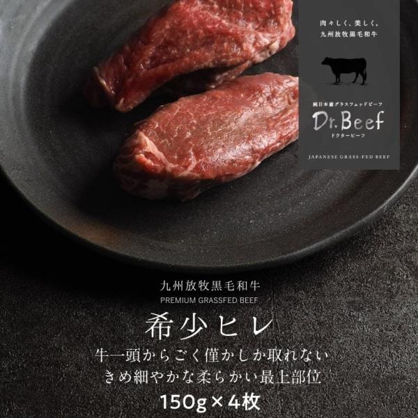Dr.Beef ヒレステーキ 合計600g 150g×4枚 純日本産 グラスフェッドビーフ 国産 黒毛和牛 赤身 牛肉 焼き肉 お歳暮 送料無料