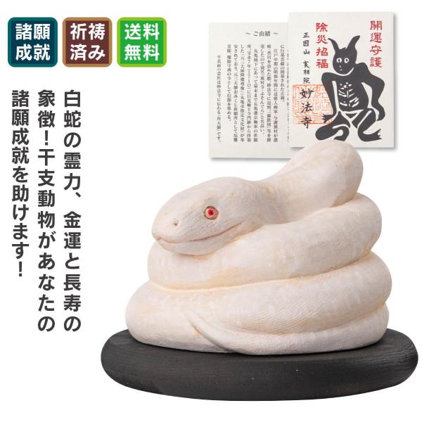 脱皮の象徴で再生と繁栄を示す! 弁財天の使いとして金運を授ける! 智慧と直感を高める霊力!◆開運ディレクターより・・・白蛇は弁財天の使い。実入りを良くし、金運や家運隆盛、不老長寿をもたらします。蕪村寺として有名な妙法寺様に祈祷をいただいた特...